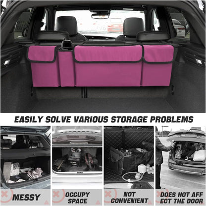 AUCELI Car Trunk Organizer, Backseat Hanging Large Storage with Adjustable Straps, Waterproof Collapsible Cargo Bag with 4 Pockets, Sturdy Space Saver Frees Trunk Floor for SUV, Truck, MPV