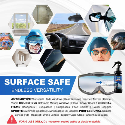 SHIELDOM Anti-Fog Spray for Glass Car Windshield Defogger Prevents Fogging of Interior Glass, Mirrors, Windows, Shower Door with Defogging & Cleaning Sponge, Towel 4oz/120ml