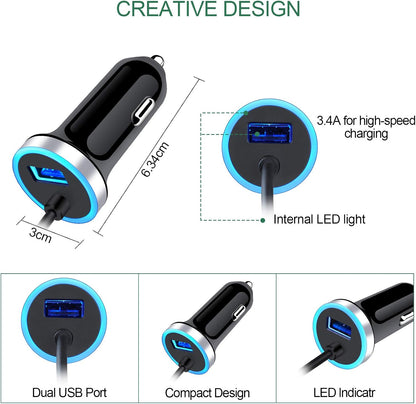 USB C Car Charger, 3.4A Fast Charging Car Charger for Samsung Galaxy S26 S25 Ultra S24 FE S23 S22 S21 S20 S10E S9 S8 Note 20 10 A16 A15 A14 A56 A36 A26 A50 A20 A51 A71 A21 A10E, with 3ft Type C Cable