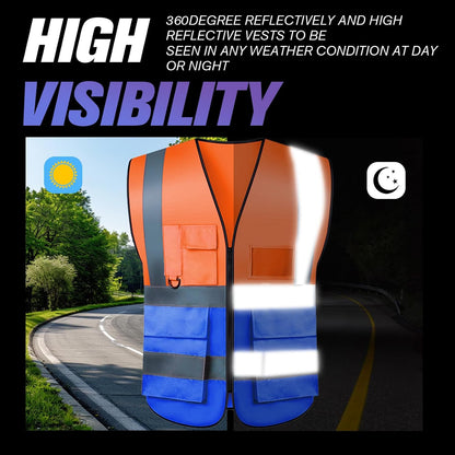 Safety Vests 20 Pack,Hi Vis Construction Vest with 5 Pockets and Zipper,Reflective Vest for Men Women Work One Size