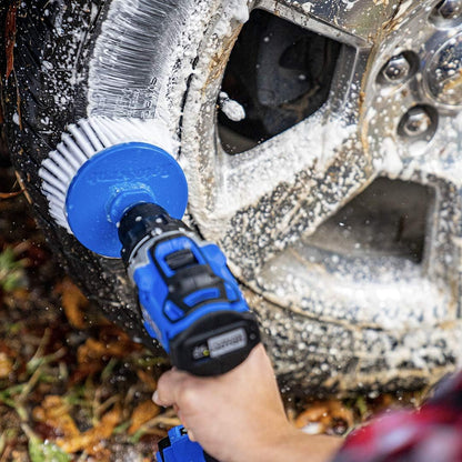 Long Reach Drill Brush Attachment, All Purpose for Car Tires, Wheels, Wheel Wells, Engine Bays, Exhaust Pipes, Running Boards, Hard to Reach Areas, with Heavy Duty Non-Scratch Nylon Bristles