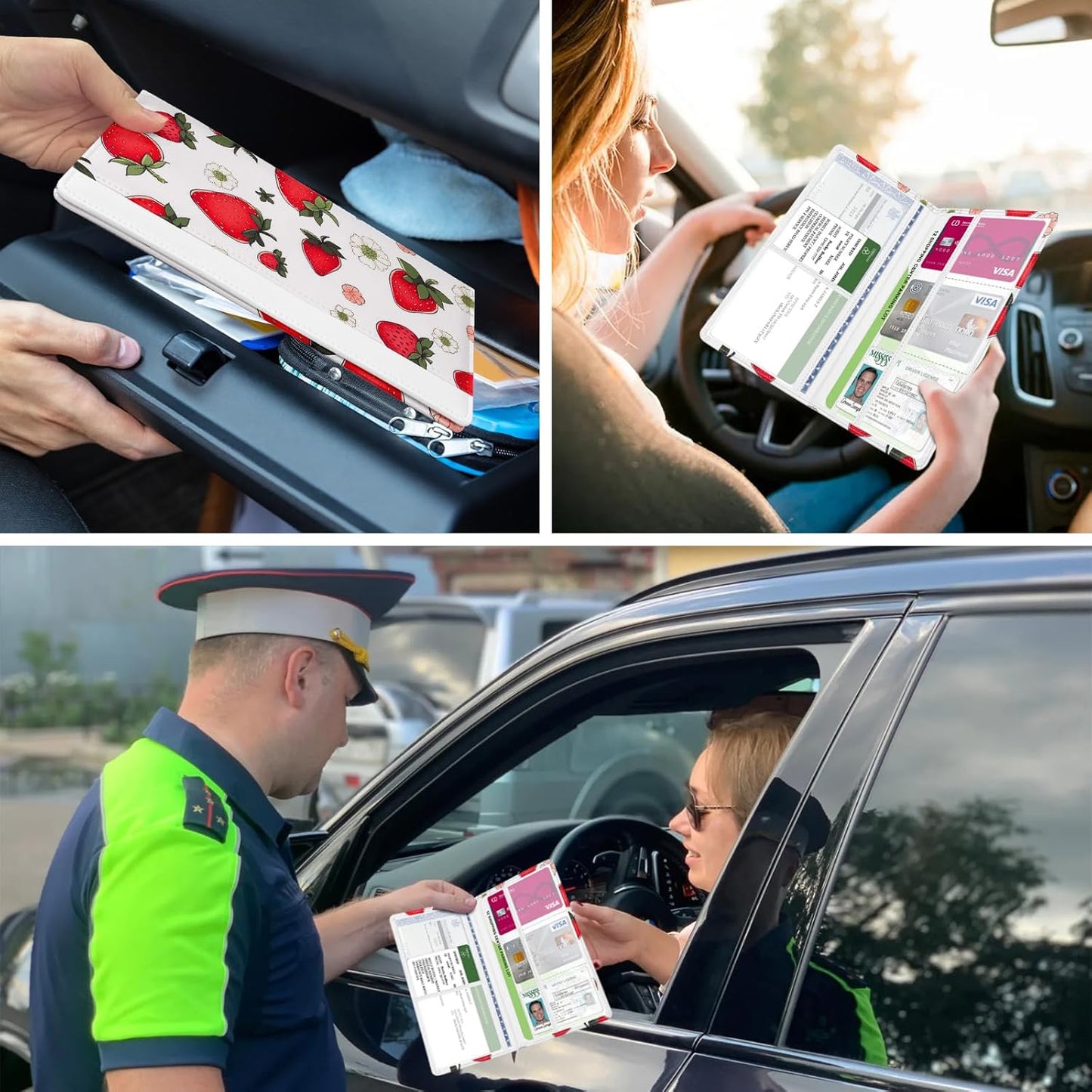 Car Registration and Insurance Holder, with Magnetic Closure for License, Cards and Documents, All Vehicle Needs and Car Accessories (Leopard-Black)