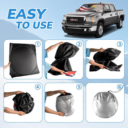 SEPORUD Windshield Sun Shade New American Eagle Flag USA Patriotic Design - Folding Car Front Window Sunshade for Cars SUV Trucks, Max UV Blocking and Keep The Vehicle Cool(64"x33.5")