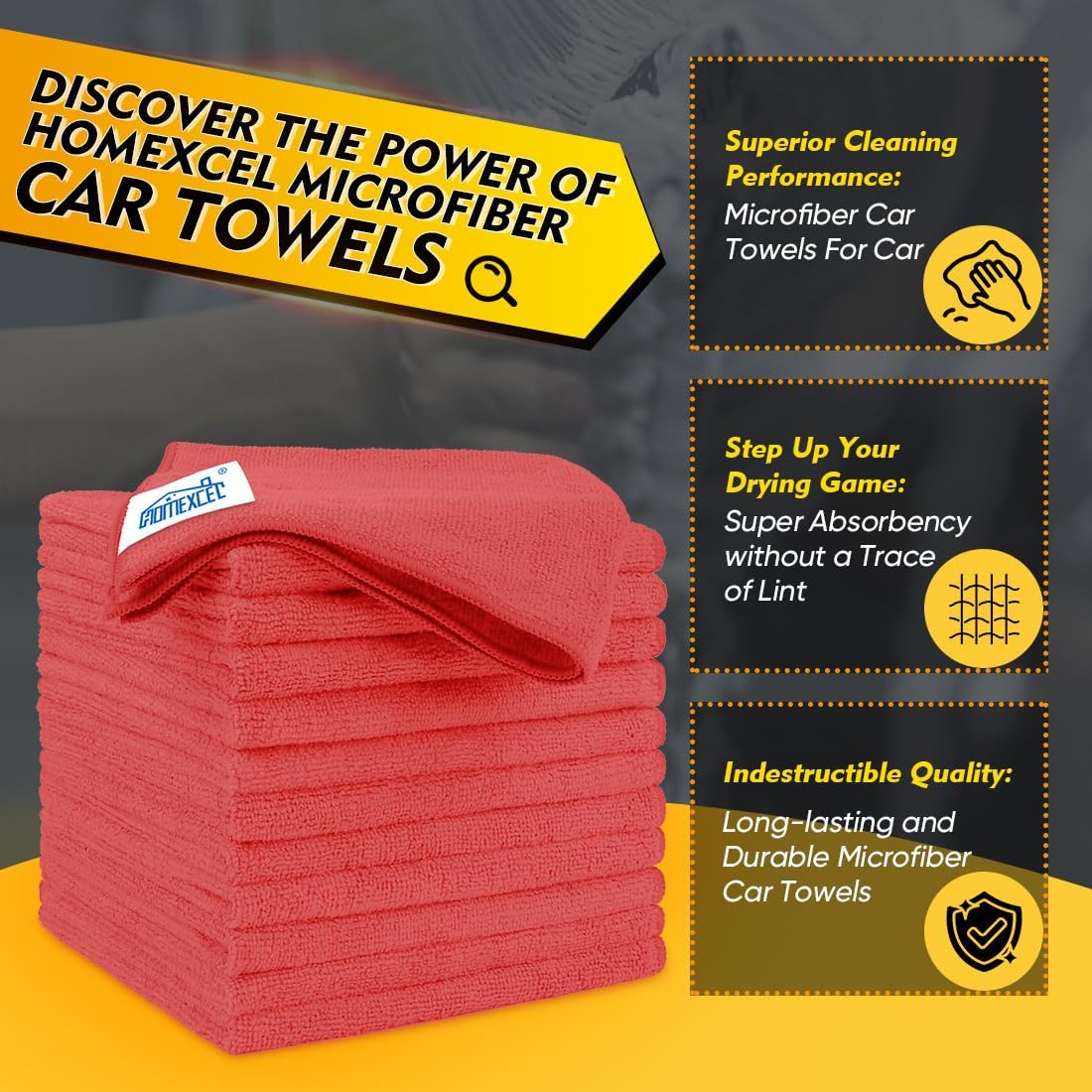 HOMEXCEL Microfiber Cleaning Cloth 12 Pack, 12.5 x 12.5 inch Microfiber Towels for Cars, Ultra Absorbent Washing Cloth, Lint Free Streak Free Cleaning Rags for Car, Kitchen, and Window (Grey)