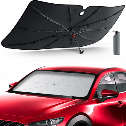 DMJN Umbrella Windshield Sun Shade - Medium, Car Sunshade for Front Windshield [Nano Ice-Crystal Coatings] UPF50+ Heat & UV Block, Protect Interior & Keep Cooler Universal for Car, SUV, Truck