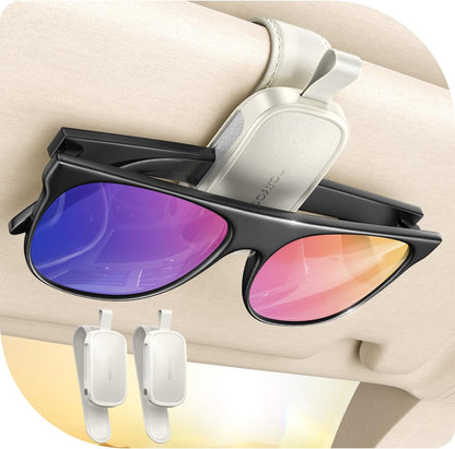 JOYROOM 2026 Unrivaled Stability Sunglass Holder for Car Visor, Magnetic Leather Sunglasses Holder Clip, One Hand Operation Car Glasses Holder, Universal Visor Clips for Cars Accessories, Black