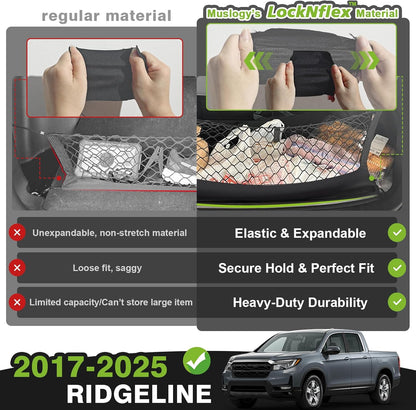 Muslogy Truck Bed Cargo Net Trunk Netting Compatible with 2023-2025 2026 Honda CR-V Accessories, Pickup Cargo Organizer SUV Sedan Storage Net w/Heavy Duty Carabiners - Colors B