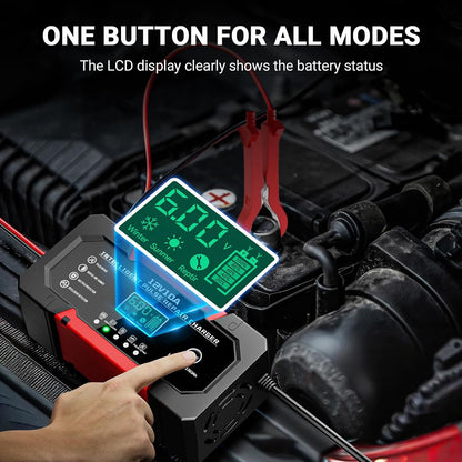 Battery Charger 15A 12V Fully Automatic Smart Trickle Car Battery Charger Maintainer with LCD Display & Temperature Compensation for Car Truck Motorcycle Lawn Mower Boat