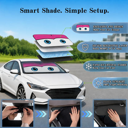 Car Windshield Sun Shade, Funny Cartoon Eyes Sun Visor for Car Windshield Universal Fits Sedan Compact Car Hatchback SUV, UV Heat Protection - 59 x 27.5