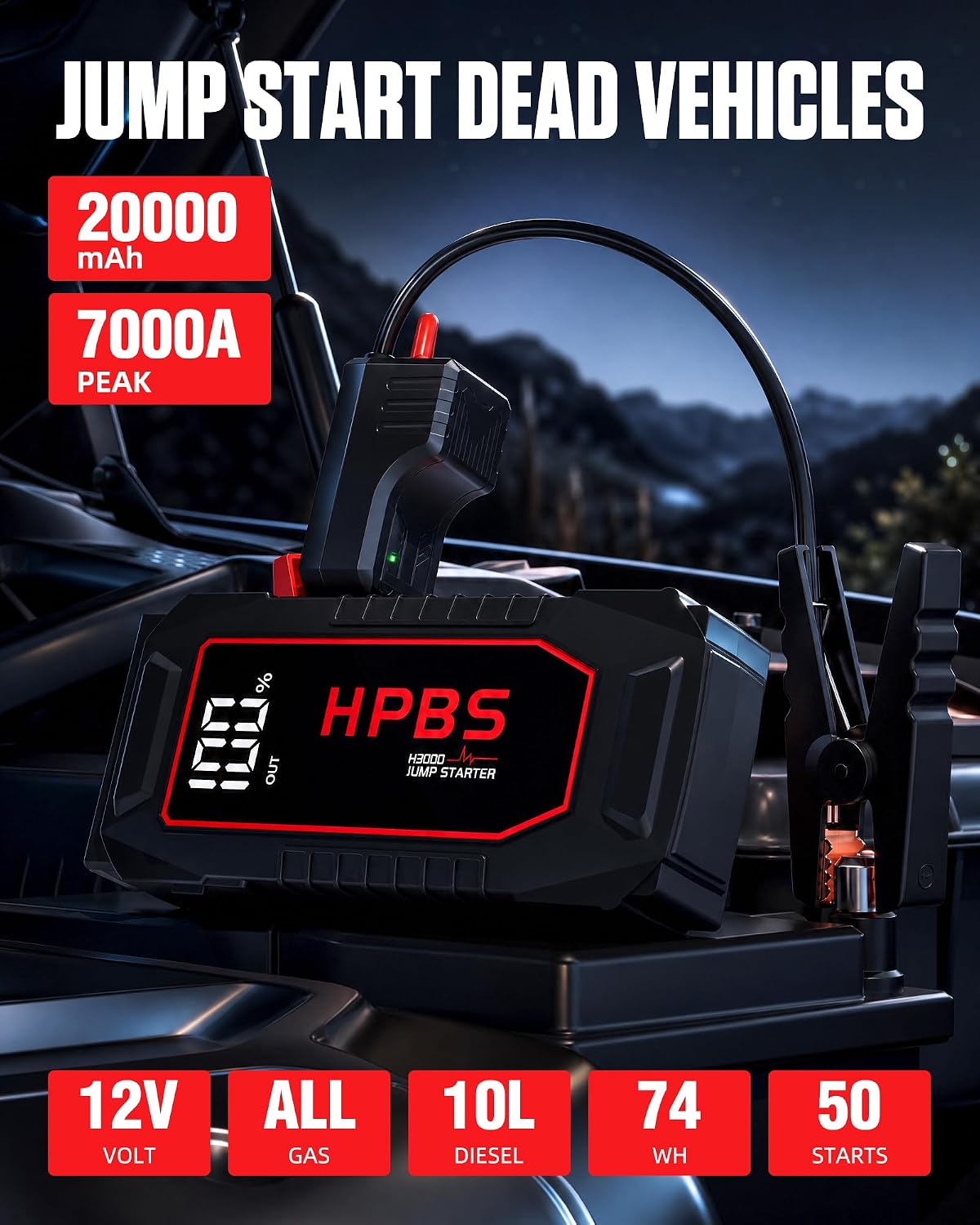 H50 Jump Starter - 5000A Jump Starter Battery Pack for Up to 10.0L Gas and 8.0L Diesel Engines, 12V Car Battery Jumper Starter Portable with 3.0" LCD Display, Jump Box
