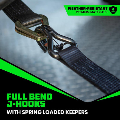 Rhino USA Car Tie Down Straps for Trailers with J Hooks (4-Pack) – 2" x8' (10,000lb Break Strength) – Heavy Duty Car Hauler Tire Straps with Axle Straps for UTV, Powersports & More – Black