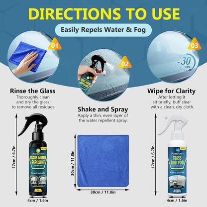 Glass Water Repellent Spray & Anti Fog Spray for Car Windshield, Long Lasting Waterproof & Fog-Free Coating for Clear Vision – Easy Application for All Glass Surfaces- Pack of 2