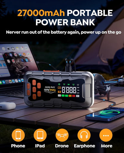 YaberAuto 16-in-1 Jump Starter with Air Compressor 8000A 160PSI Car Battery Jump Starter (All Gas/14L Diesel) 12V Jump Box Car Battery Jumper Starter Portable Jumper Cables, Emergency Tool Kit, Gloves