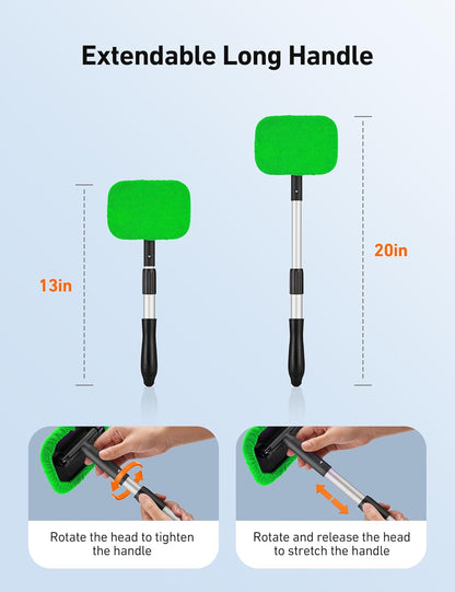AstroAI Windshield Cleaner Tool, Microfiber Car Window Cleaner with 4 Reusable and Washable Microfiber Pads and Extendable Handle Auto Inside Glass Wiper Kit, Blue