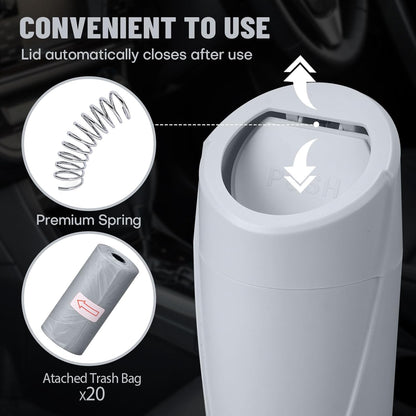 Car Trash Can Bin with Lid - Car Garbage Can Cup Holder - Pink Mini Leakproof Vehicle Garbage Bin with 20pcs Trash Bags - Automobile Organizers and Storage for Front Back Seat Accessories