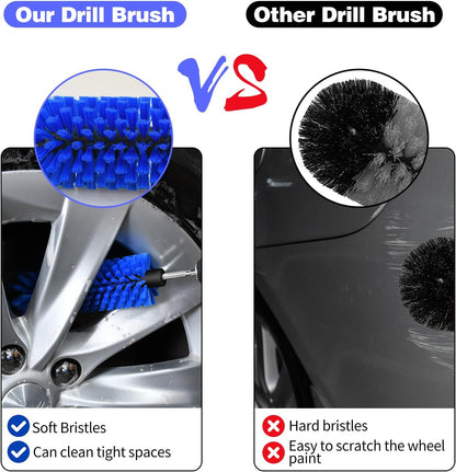 Drill Brush for Car Wheel and Bottle, Highly Dense and Durable Car Cleaning Brush for Wheels, Rims, Engines, Exhaust, Bottle