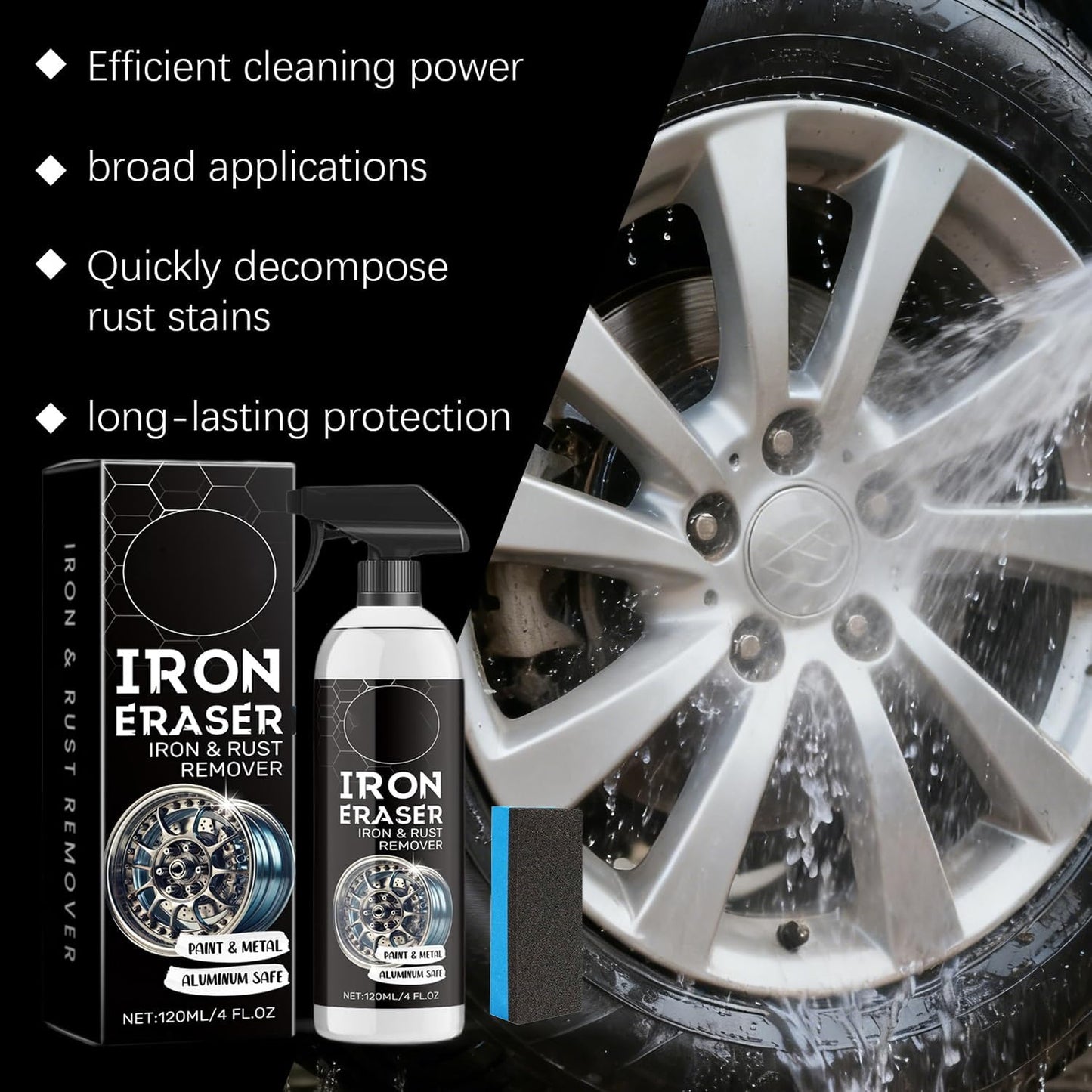Iron Eraser Rust Remover Spray, 2026 New Iron Powder Instant Remover, Professional Fast-Acting Rust and Brake Dust Remover for Automotive Surface (1)