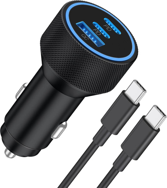 WODENTA for iPhone 17/16/15 Pro Max Car Charger, 67W 3-Port Fast USB C Car Charger Power Cigarette Lighter Adapter with 3FT USB C to C Cable for iPhone 17/17 Pro/Air/17e/16/15 Pro Max/Plus/16e, iPad