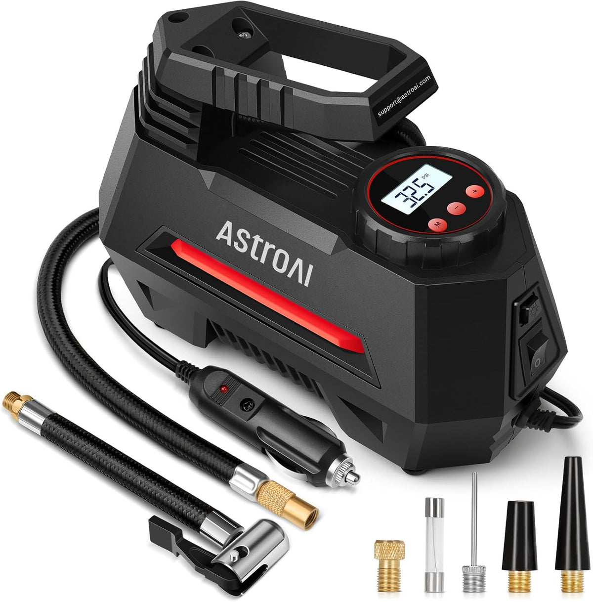 AstroAI AIRUN H Tire Inflator Portable Air Compressor,Fast Inflation Electric Air Pump for Car Tires-Car Accessories,9.8Ft Cord-12VDC-Powered Auto Shut-Off with Digital Pressure Gauge,LED Light,Yellow