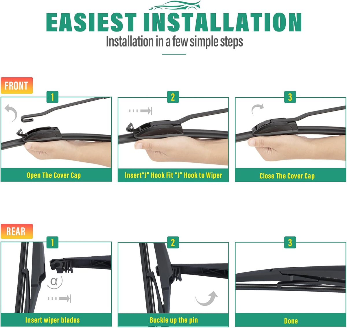 26" 16" 11" Windshield Wiper Blades Replacement for Chevrolet Chevy Trax 2024 2025 2026 Premium All Weather Front Rear Wipers Set - OEM Quality (Pack of 3) - Colors A