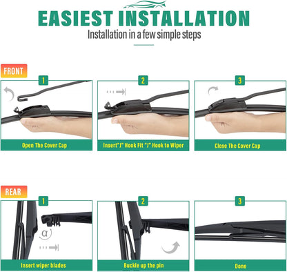 26" 16" 12" Windshield Wiper Blades Replacement for Toyota RAV4 2019 2020 2021 2022 2023 2024 2025 RAV 4 / Mazda 5 2006-2015 Premium All Weather Front Rear Wipers Set - OEM Quality (Pack of 3) - Colors B