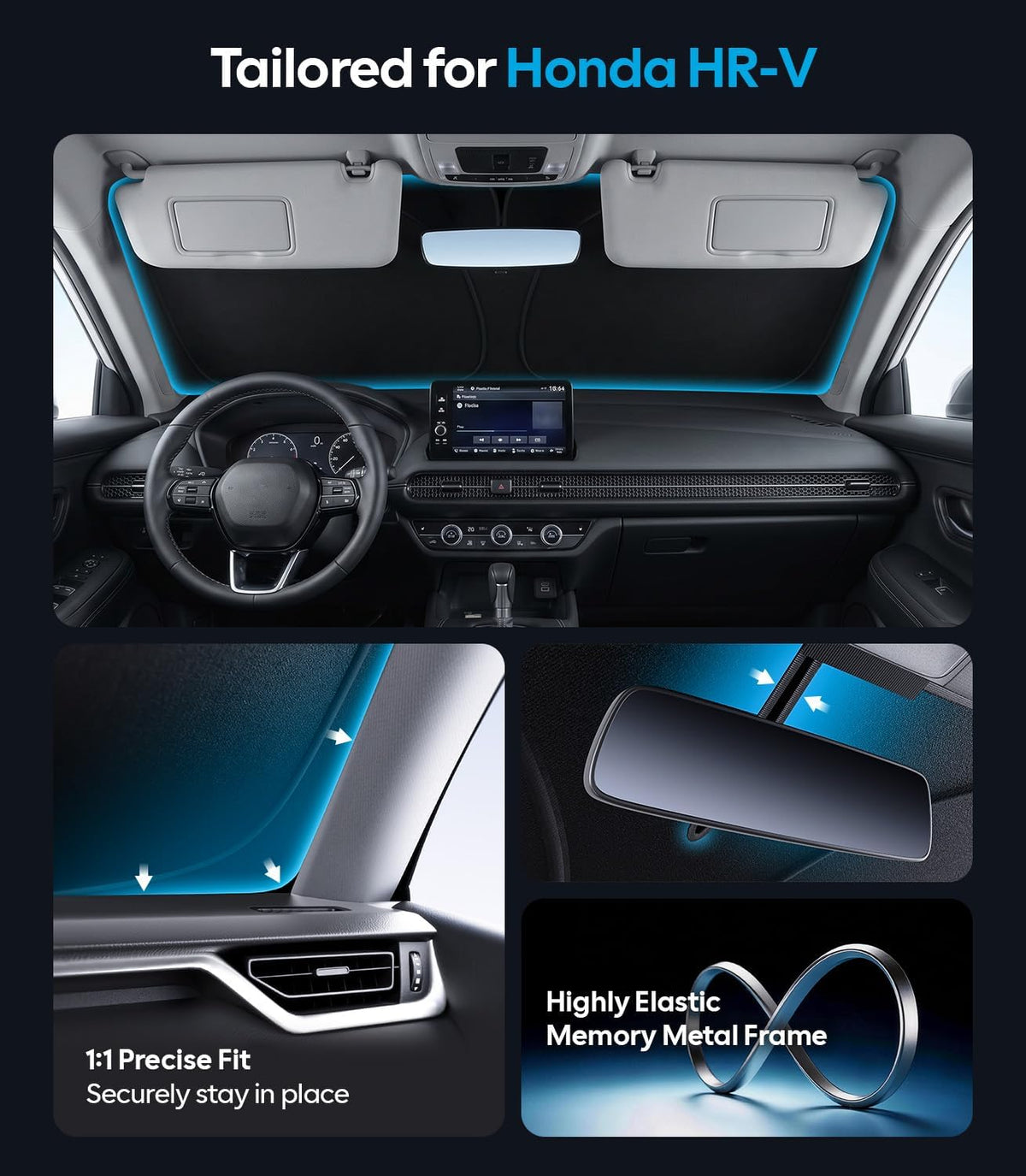 Wigoo Tesla New Model Y Accessories Windshield Sunshade [OEM Design, 100% Sun Blockage] Foldable Heat Insulation Sunshade with Storage Bag, for Model Y 2020~2026 (Juniper), Silver Coating - Colors A