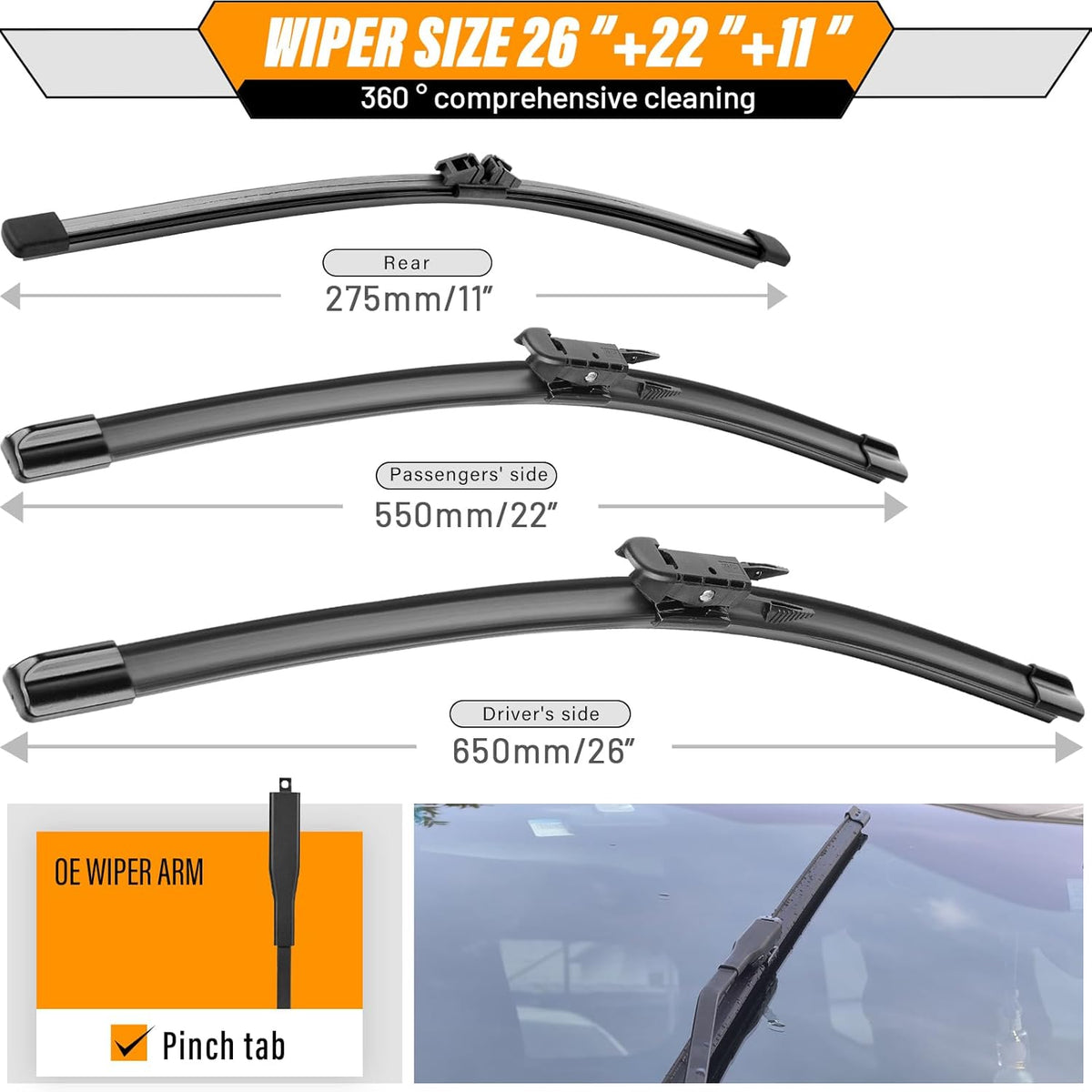 AUTOBOO 3-Pack Windshield Wiper Blades for Subaru Outback 2020-2025, Original Equipment Replacement 26"+18" Front and 16" Rear, All-Weather Performance, Easy One-Click Install