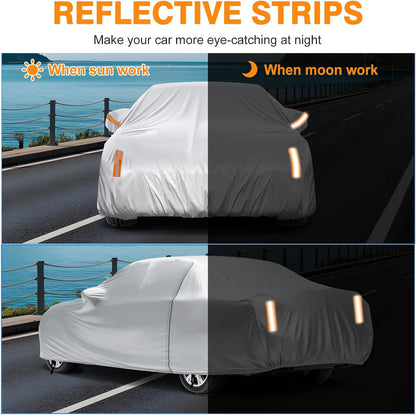 NEVERLAND Sedan Car Cover Waterproof Heavy Duty All Weather Protection Snow Anti-UV Windproof Outdoor Full Car Cover Fit for Automobiles BMW/Mercedes-Benz/Honda（for Car Size:183''L x 70''W x 59''H）