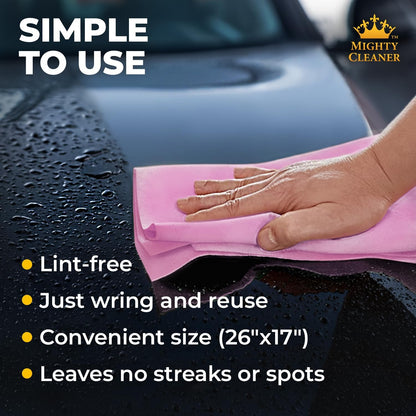 Premium Shammy Cloth for Car Drying - 26”x17” - Super Absorbent Chamois Towel for Car - Scratch-Free, Reusable & Soft
