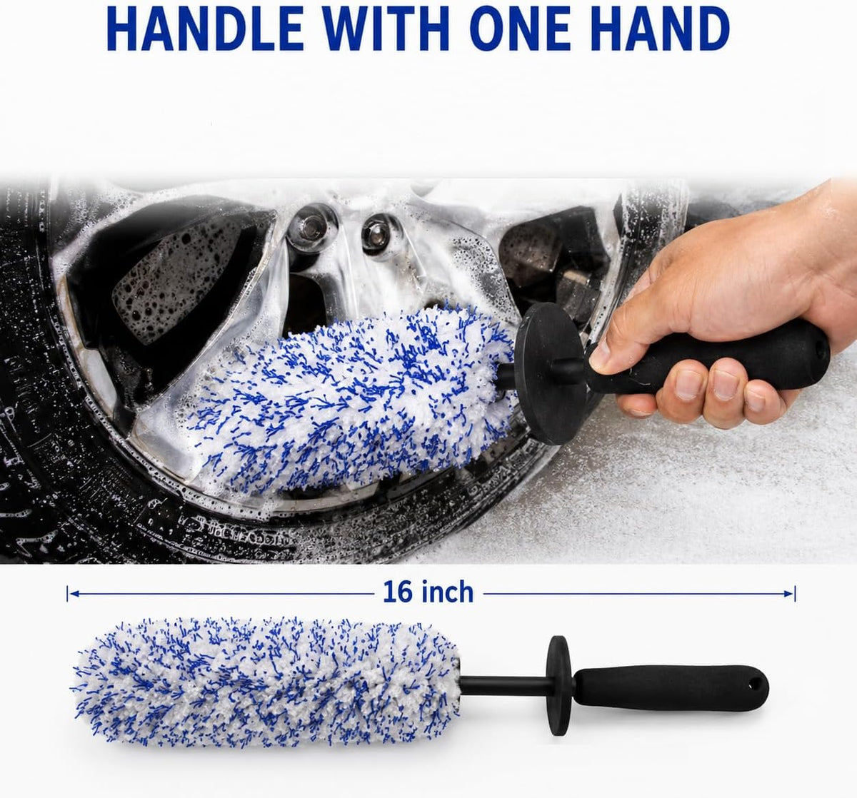 Microfiber Wheel Brush, Wheel Barrel Brush, Highly Water Absorption Rim Brushes for Cleaning Wheels, Tire and Car Detailing, Black
