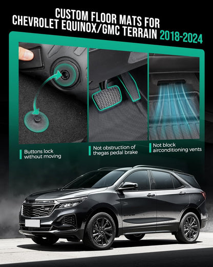 Car Floor Mats for Chevy Equinox & for Gmc Terrain: 2018 2019 2020 2021 2022 2023 2024 All Weather Rear Backrest Mats for Equinox 18-24 Rubber Black Trunk Liner Accessories for Terrain TPE Mats(6PCS)