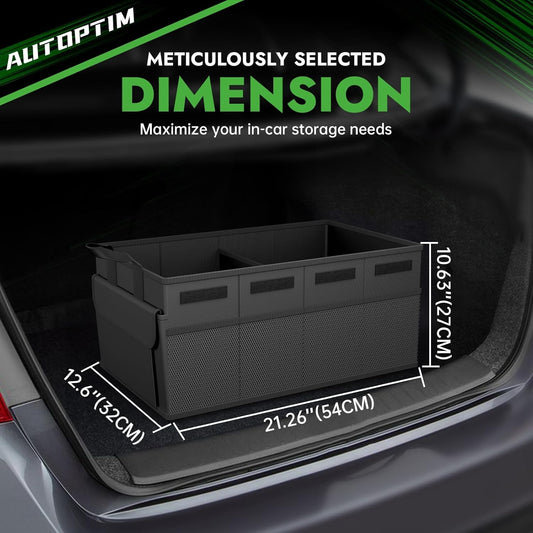 AUTOPTIM Car Trunk Organizer - Collapsible Car Organizer with Non Slip Bottom & Multiple Pockets for Groceries, Trunk Storage with Base Panel for SUV Sedan Van, 2 Compartments (Black, Small)