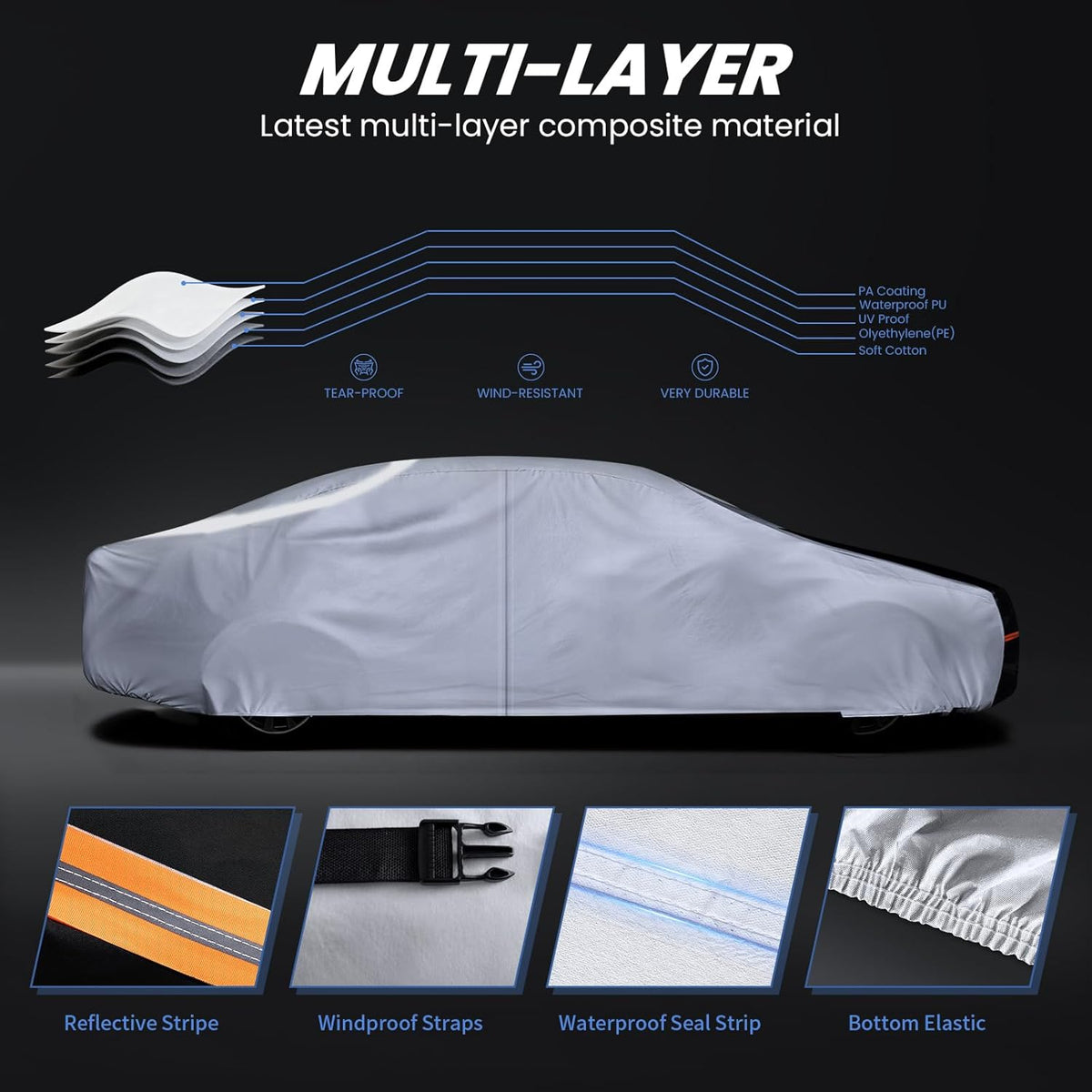 Coupe Car Cover Waterproof All Weather, 10 Layers Outdoor Car Covers for Muscle Car - Sun & Rain Protector Full Exterior Covers. Custom Fit Ford Mustang, Shelby Camaro, etc C4(Gift Towel/Storage Bag)