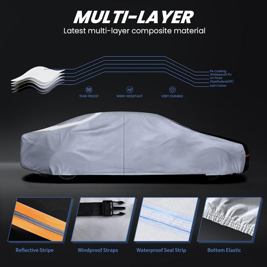 Coupe Car Cover Waterproof All Weather, 10 Layers Outdoor Car Covers for Muscle Car - Sun & Rain Protector Full Exterior Covers. Custom Fit Ford Mustang, Shelby Camaro, etc C4(Gift Towel/Storage Bag)