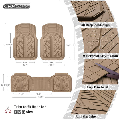 CAR PASS Heavy Rubber Car Floor Mats, Deep Waterproof Car Mats All Weather, Universal Trim-to Fit Automotive Floor Mats for Car SUV Truck Van, Durable Floor Liners Solid Black