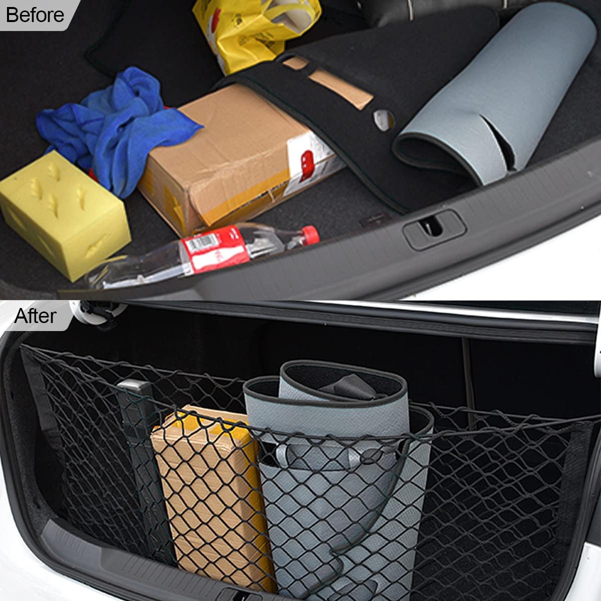 Car Rear Cargo Net, Adjustable Elastic Storage Organizer Net, Trunk Cargo Storage Net, Universal Fit for Car, Vehicle, SUV (43.3"x 15.8")