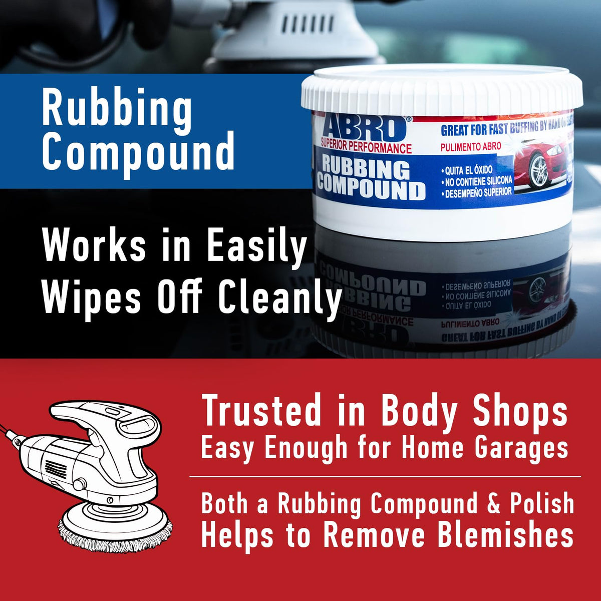 ABRO Polishing Compound 10 oz — Fine Cut Car Polish & Scratch Remover for Vehicles, Oxidized Paint, Swirl Marks, Scuffs, Dull Finish, Buffing & High-Gloss Auto Detailing