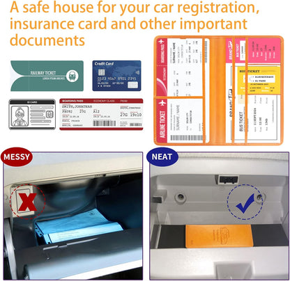 Car Registration and Insurance Card Holder - Leather Vehicle Glove Box Automobile Documents Paperwork Wallet Case Organizer for ID, Driver's License, Key, Cards - Car Accessories for Women&Men