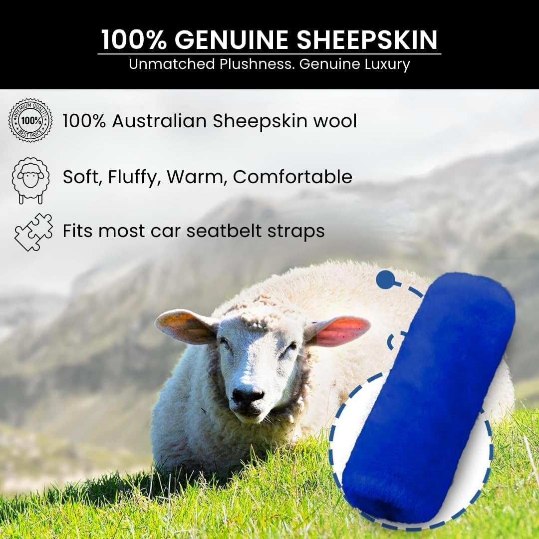 Andalus Brands 2 Pack Genuine Merino Wool Sheepskin Seat Belt Cover – Soft Shoulder Pad, Neck Cushion Protector – Authentic Car Accessories (Pearl)