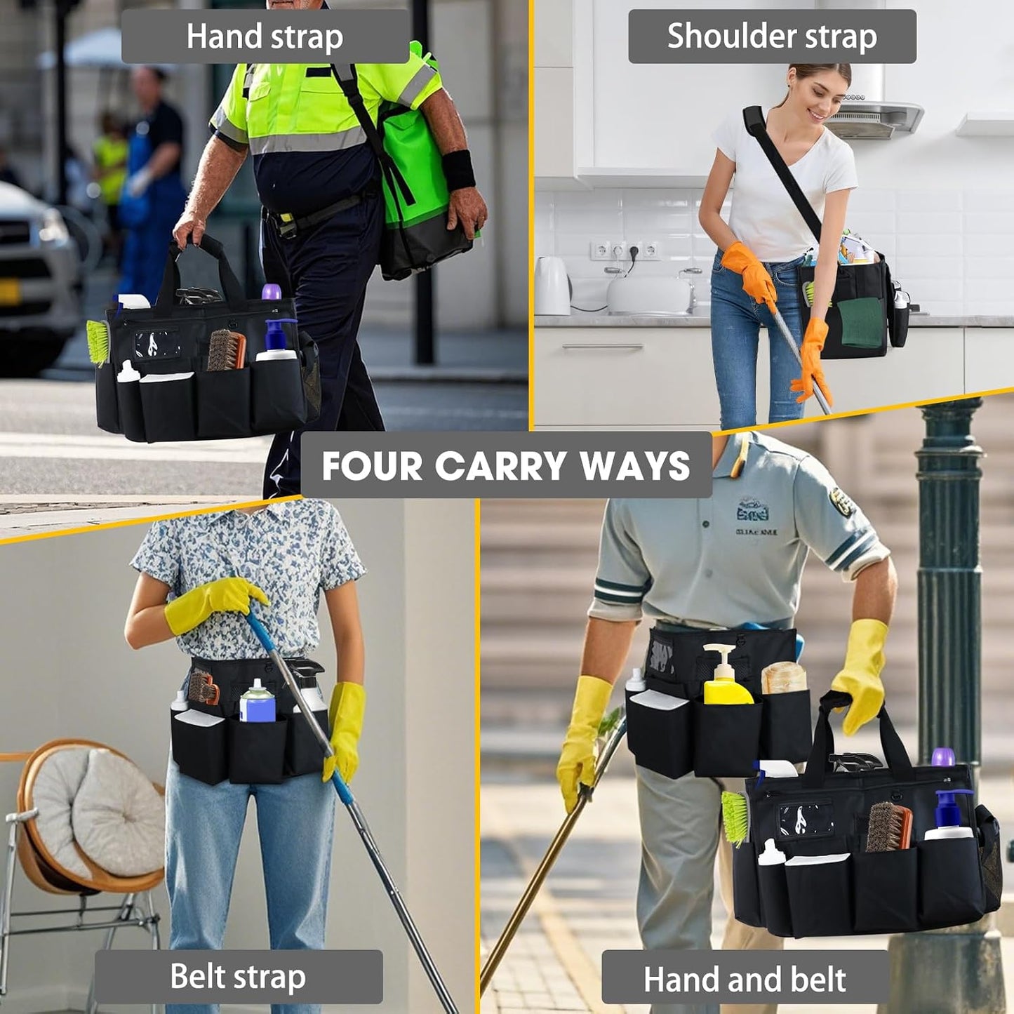 ZKOO Cleaning Bag Cleaning Caddy Organizer, Wearable Cleaning Caddy with Waist & Handles for Cleaning Tool Organizers, Extra-Large Cleaning Caddy Bag Adjustable Compartments for Housekeeping,Gardening