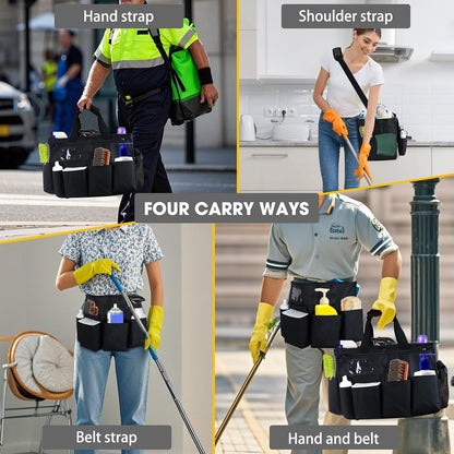 ZKOO Cleaning Bag Cleaning Caddy Organizer, Wearable Cleaning Caddy with Waist & Handles for Cleaning Tool Organizers, Extra-Large Cleaning Caddy Bag Adjustable Compartments for Housekeeping,Gardening