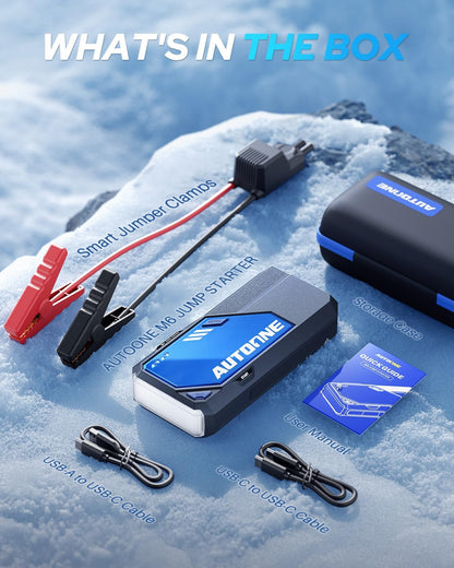 AUTOONE 6000A Car Battery Jump Starter Up to All Gas & 12L Diesel Engine, Car Battery Jumper Starter Portable 12V Jump Box with USB Output, Storage Case, LED Flashlight