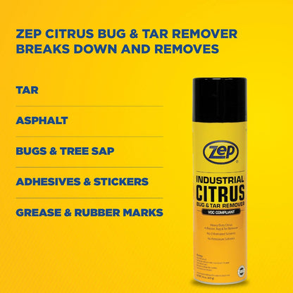 Zep Industrial Citrus Bug and Tar Remover - (Pack of 1) L93321 - Heavy Duty Adhesive Remover, No Chlorinated or Petroleum Solvents, Rinses Clean, Fresh Citrus Scent
