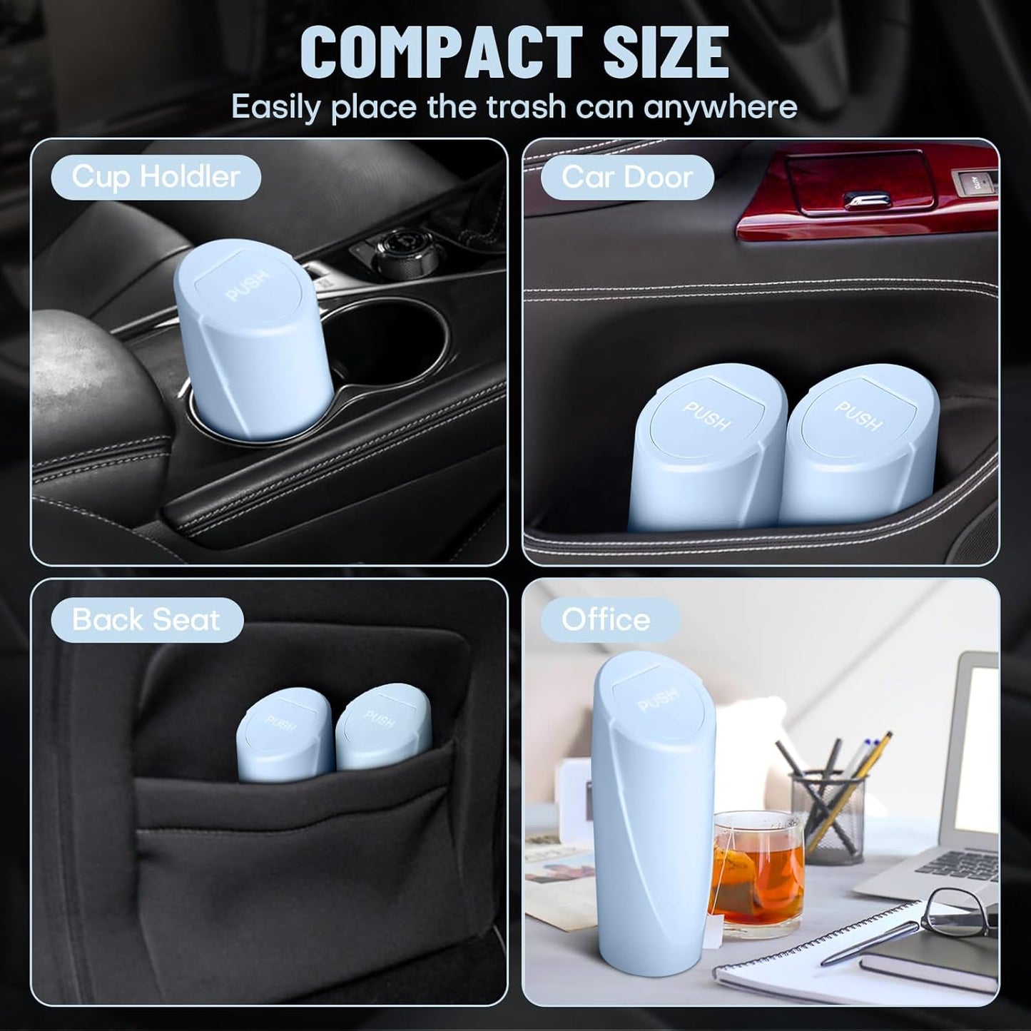 Car Trash Can Bin with Lid - Car Garbage Can Cup Holder - Pink Mini Leakproof Vehicle Garbage Bin with 20pcs Trash Bags - Automobile Organizers and Storage for Front Back Seat Accessories