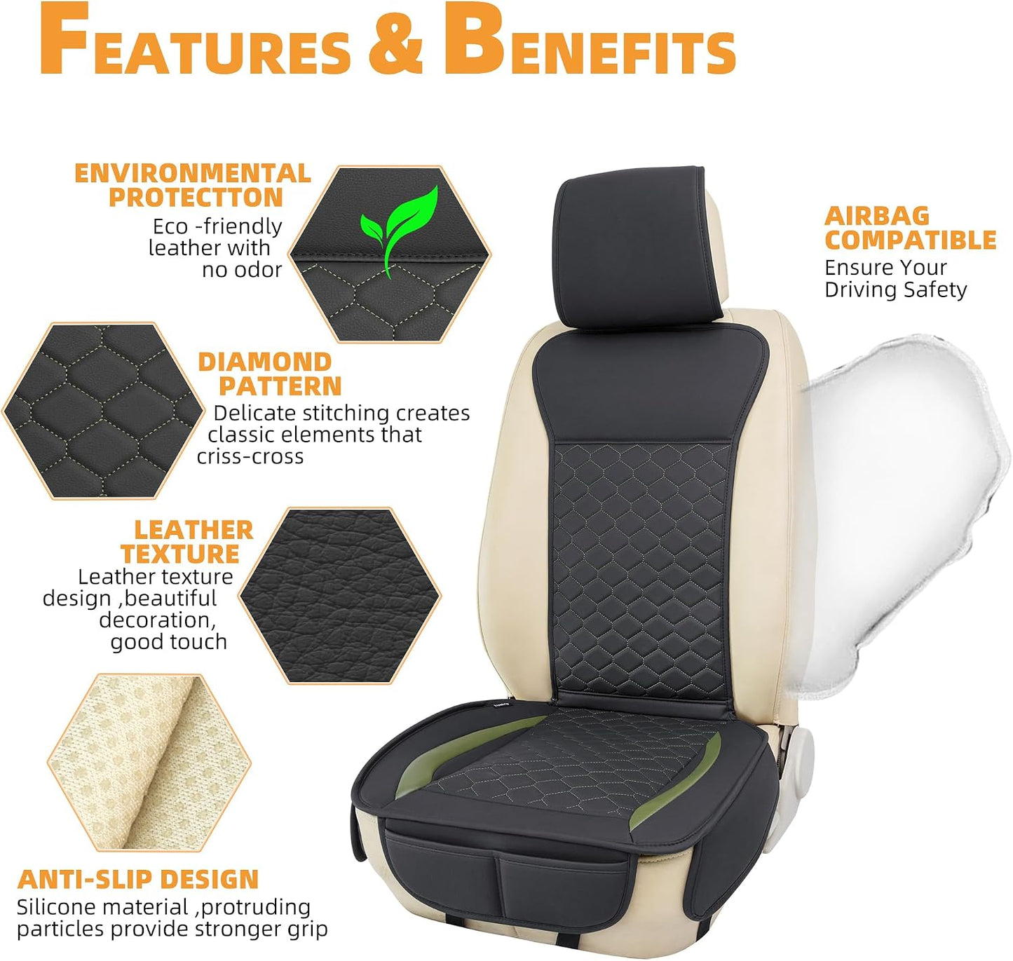 Elantrip 2PCs Front Car Seat Covers Leather Water Proof Seat Protector Universal fit for Most Cars SUVs and Trucks Black