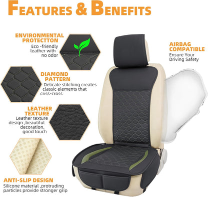 Elantrip 2PCs Front Car Seat Covers Leather Water Proof Seat Protector Universal fit for Most Cars SUVs and Trucks Black