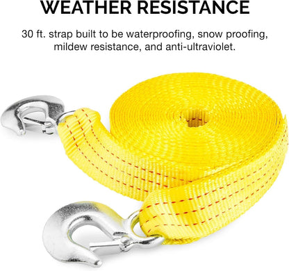 NEIKO 51005A Heavy-Duty Tow Strap with Hooks, 2 Inches by 20 Feet, Woven Polyester Webbing, and 10,000-Pound Capacity, HD Truck Recovery Strap and ATV Tow Strap, Tow Rope for Vehicles