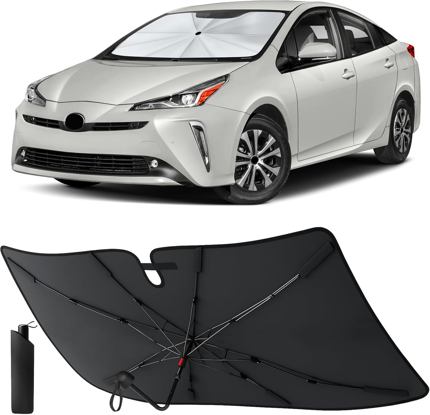 Econour Windshields Sun Shade for Car | Medium Foldable Car Sunshade & Window Tint | UV & Heat Protection Front Window Sun Shield, Keeps Interior Cool, Fits Sedans SUVs & Trucks (57” x 33”)
