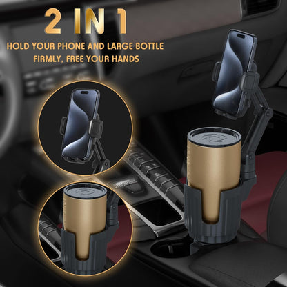 bokilino Phone Holders for Your Car, 2 in 1 Universal Cup Holder Expander Adjustable Base with Phone Mount, Long Arm with 360°Rotation Cup Holder Phones Mount for Car Compatible with All Smartphones