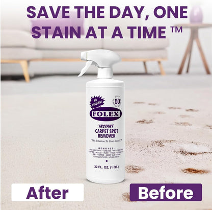 FOLEX Instant Carpet Spot Remover 32 oz – Powerful Stain Remover for Carpets, Upholstery & Rugs – Eliminates Pet Stains, Grease, Red Wine, Food, Makeup & More – With Reusable Cleaning Cloth - 1 Pack